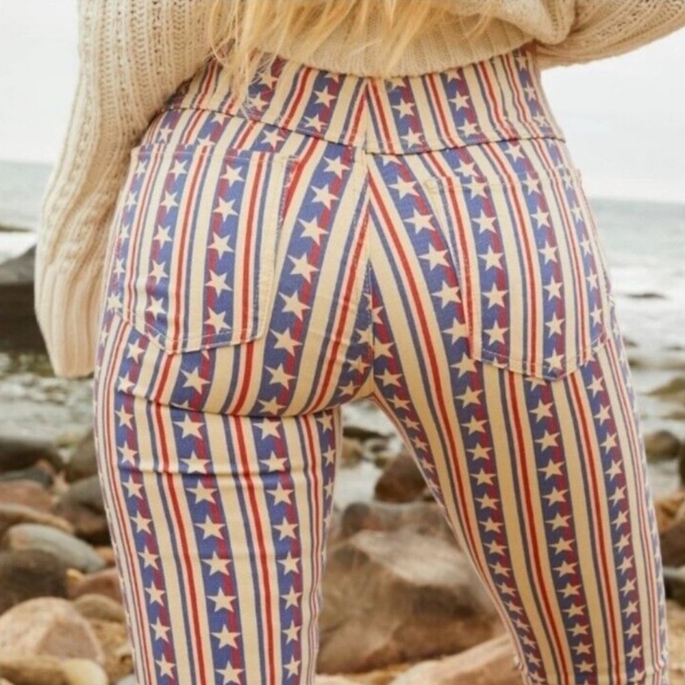 Free People Red, Blue & Cream Star Stripe Bootcut Pants